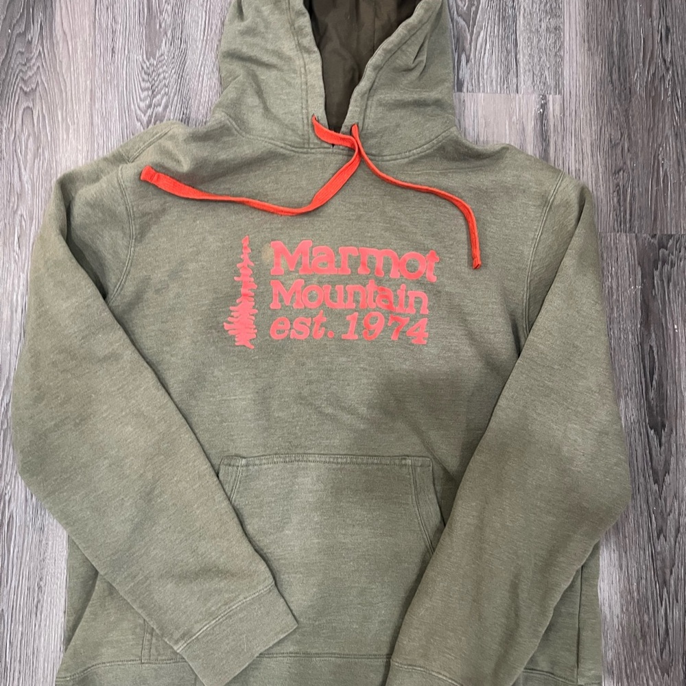 Marmot Men's Green Hoodie with Red Accents